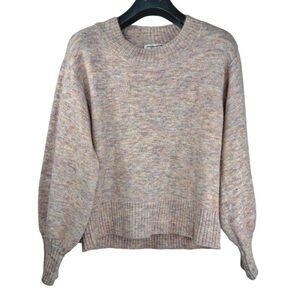 CHRISTOPHER & BANKS Women's Pink-Multi Big Crew Neck Sweater Balloon Sleeves P/S